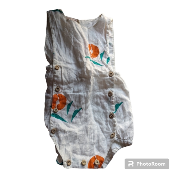 YELLOW PELOTA Baby Girl Linen Plant Romper 18m - Picture 2 of 8